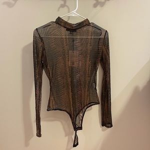 Reptile Print Mesh Bodysuit Petite